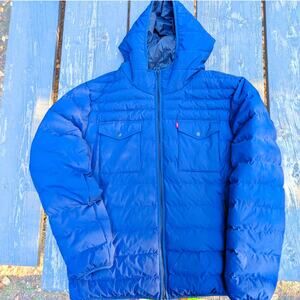Levi's Men's Hooded Puffer Jacket | Size XXL | Navy Blue | Quilted Parka
